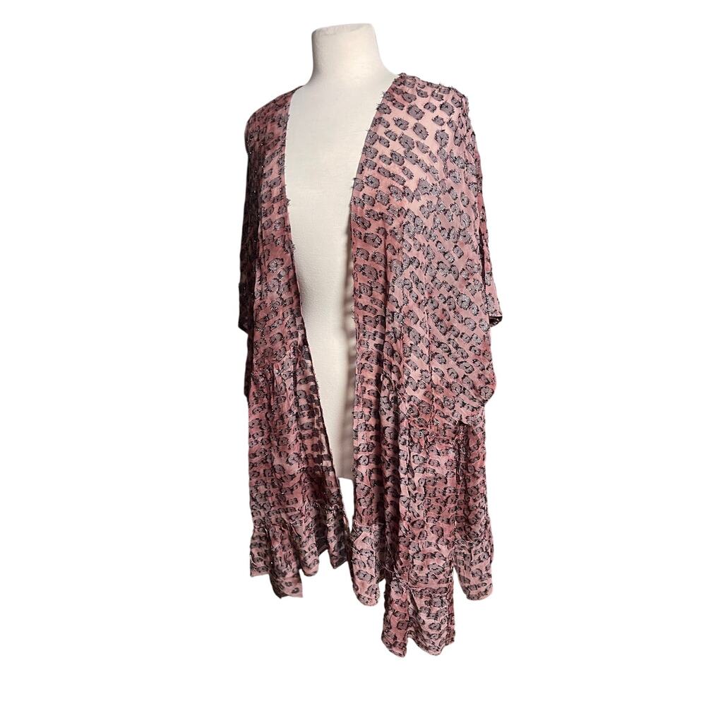 NWT A RARE BIRD Women’s Boho Mauve Pink Metallic Animal Pattern Kimono - Picture 3 of 4